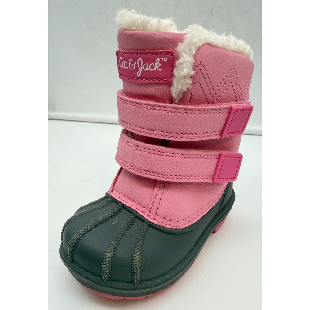 Cat & Jack Pink Grey Faux Fur Trim Winter Cute Snow Boots Toddler Girl's Size 5 - Picture 8 of 13